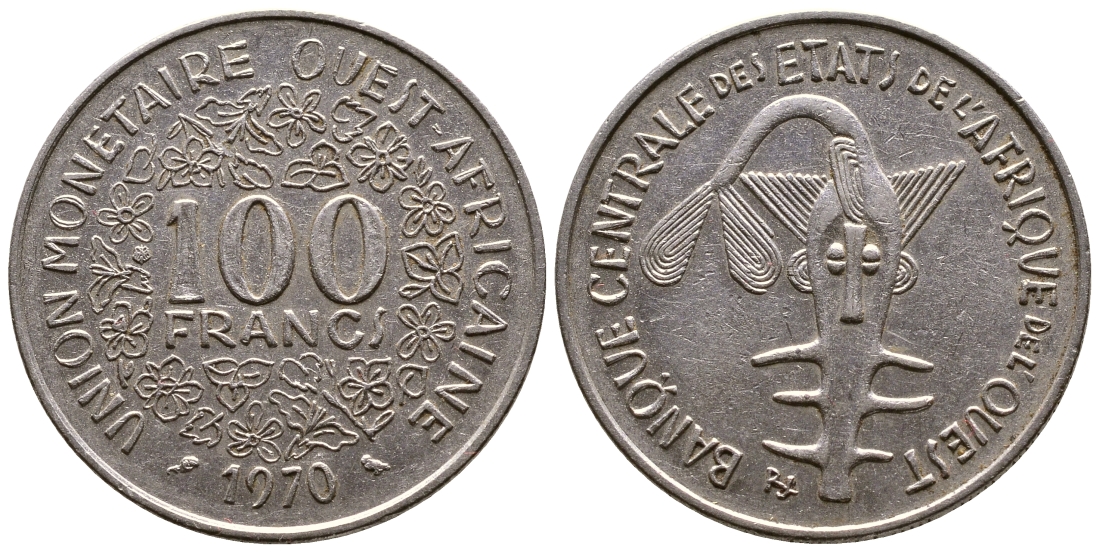 ВАЛЮТНОЕ СООБЩЕСТВО СТРАН ЗАПАДНОЙ АФРИКИ 100 ФРАНКОВ 1970 КМ 4 никель 56-853