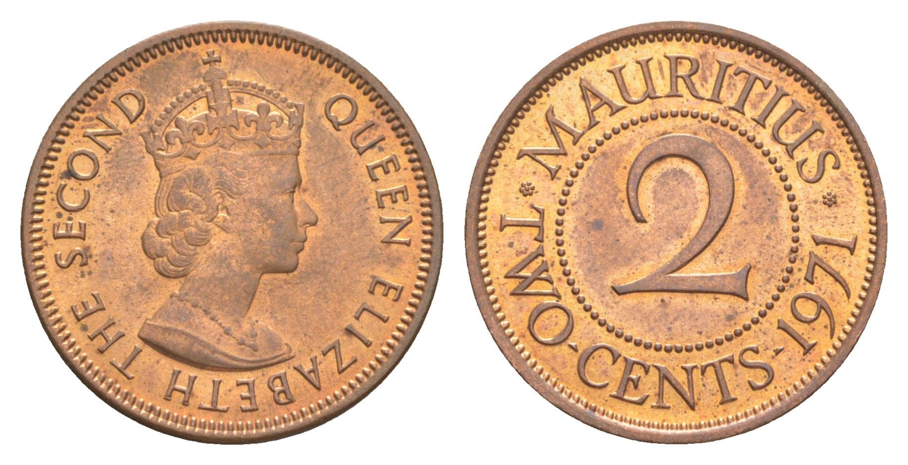 Маврикий 2 цента 1971 KM 32 бронза UNC 4150-1216