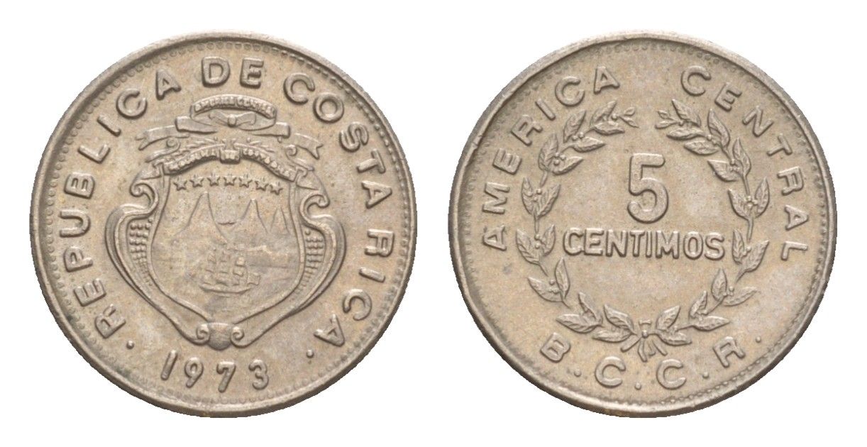 Коста-Рика 5 сентимо 1973 KM 184.3 медно-никель aUNC 4649-825