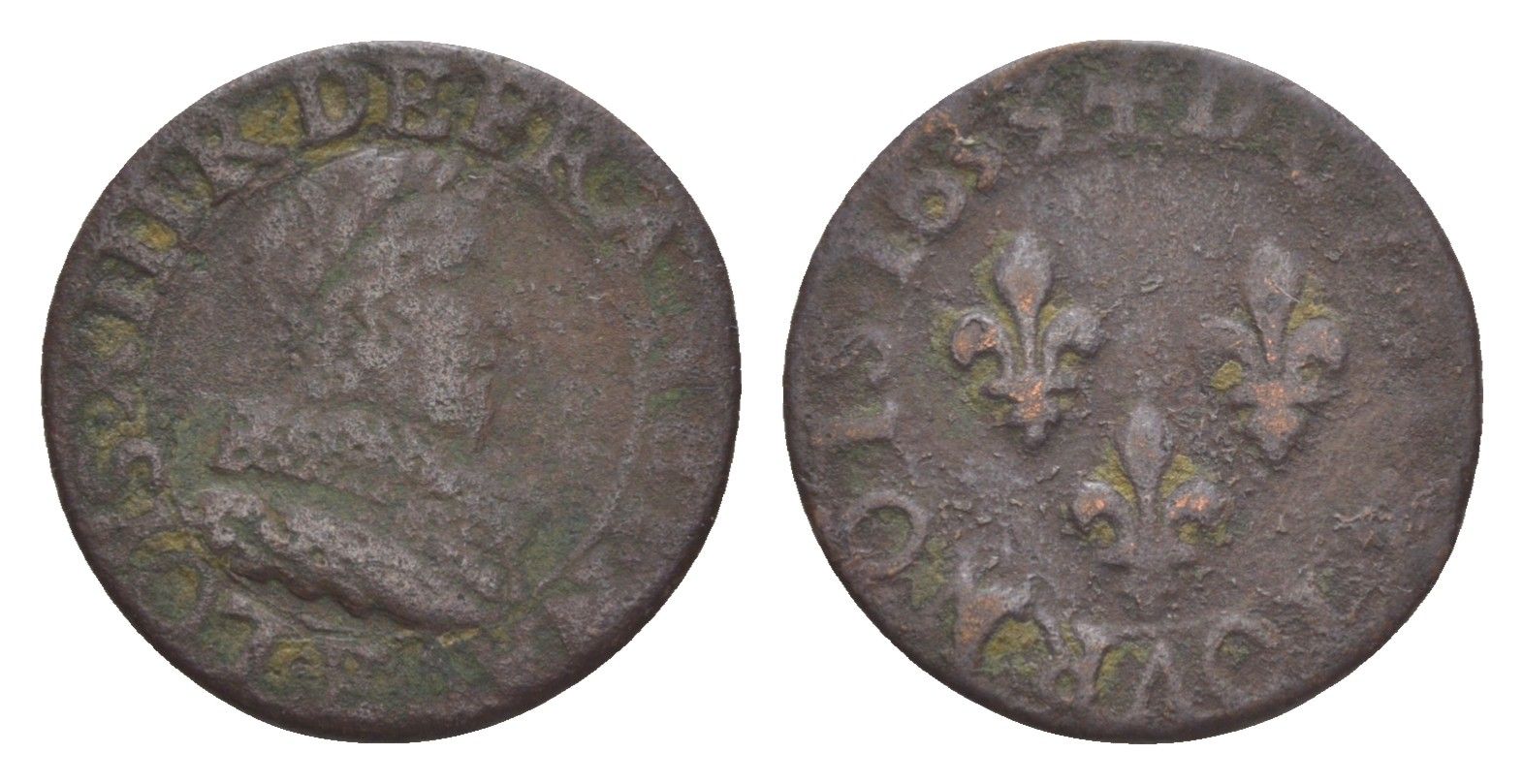 Франция 2 турнуа 1633 Людовик XIII (1610-1643) KM 72 медь 1522-1012