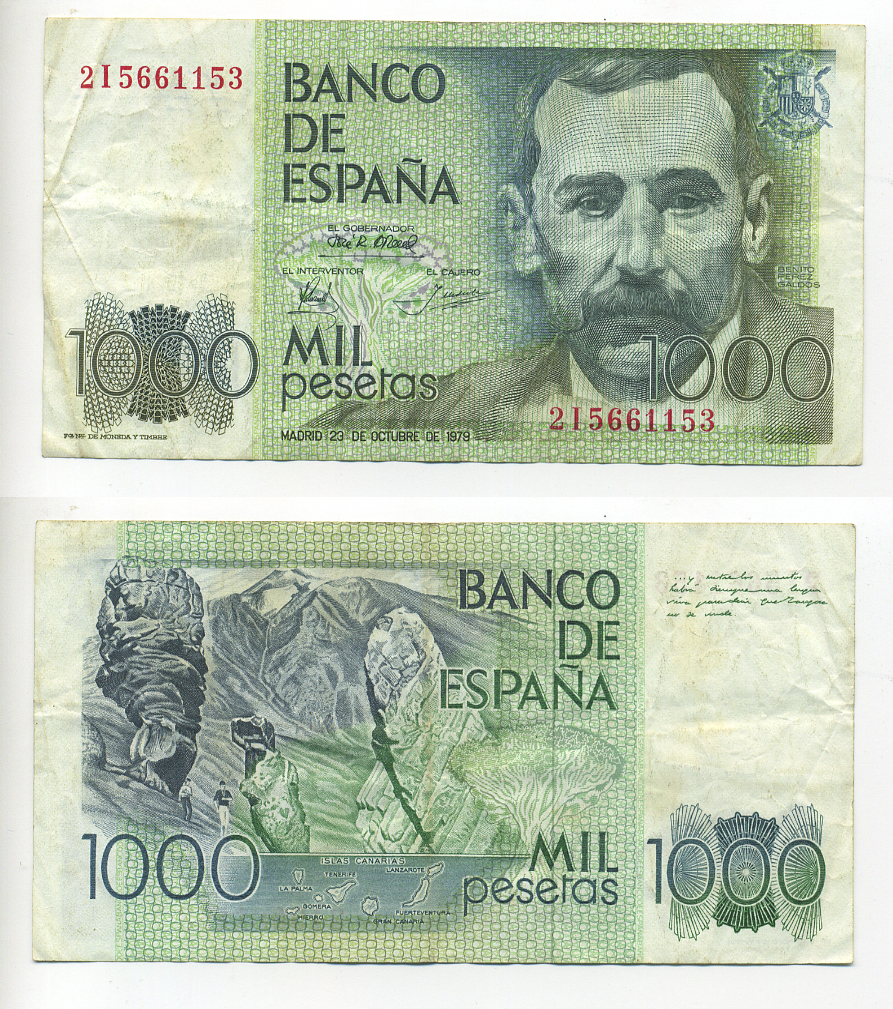 Испания 1000 Песет 1979 Бенито Перес Гальдос, Канарские острова Pick 158 бумага 7214-13-1