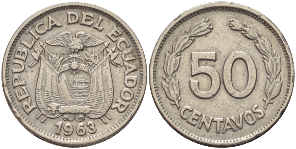 ЭКВАДОР 50 СЕНТАВО 1963 KM 81 сталь плакированная никелем 31-337