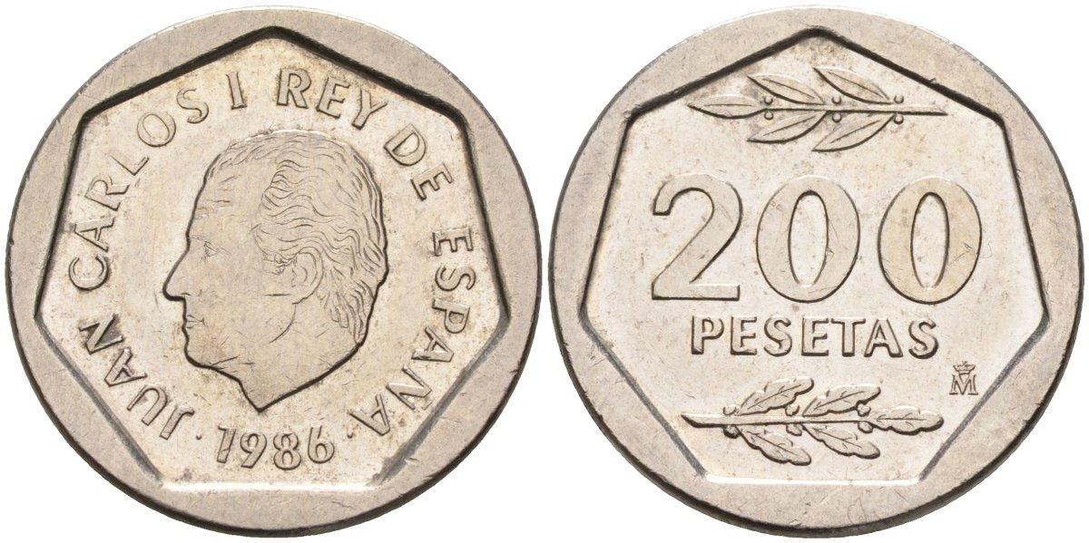 Испания 200 песет 1986 Хуан Карлос I KM 829 медно-никель 4582-651