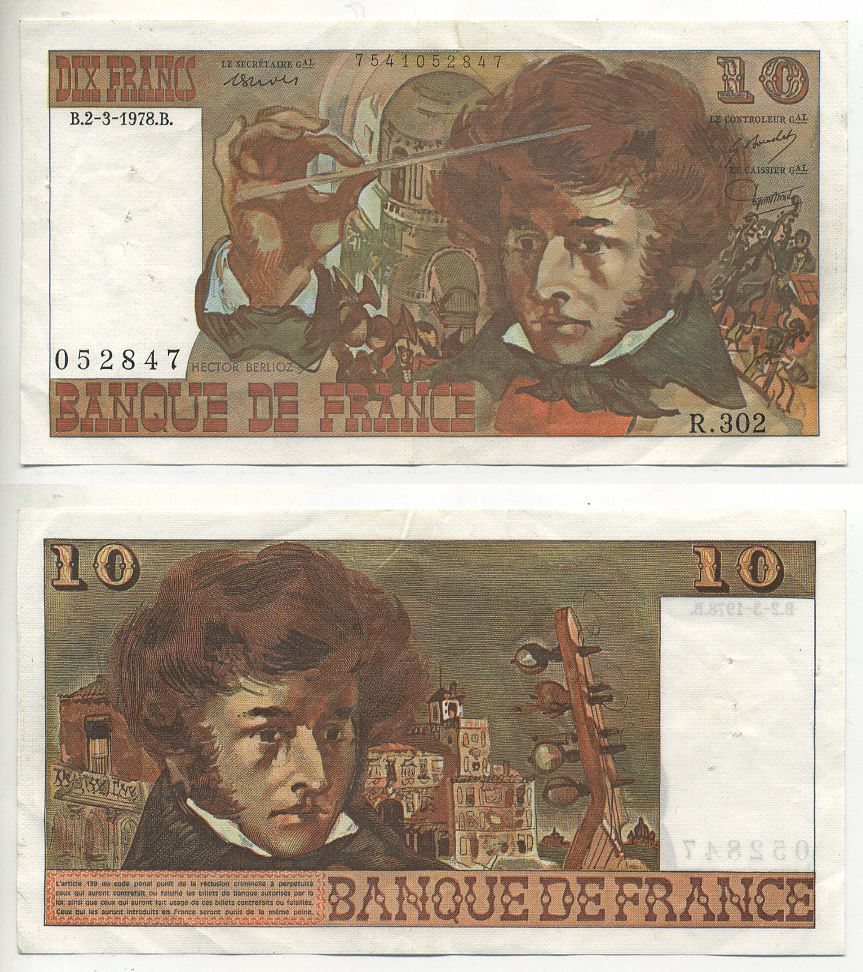 ФРАНЦИЯ 10 ФРАНКОВ 1978 Pick 150c бумага 7553-39-1