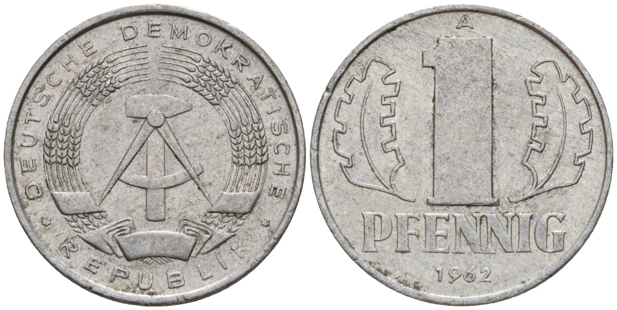 ГДР 1 пфенниг 1962 A KM 8.1 алюминий 39-1141