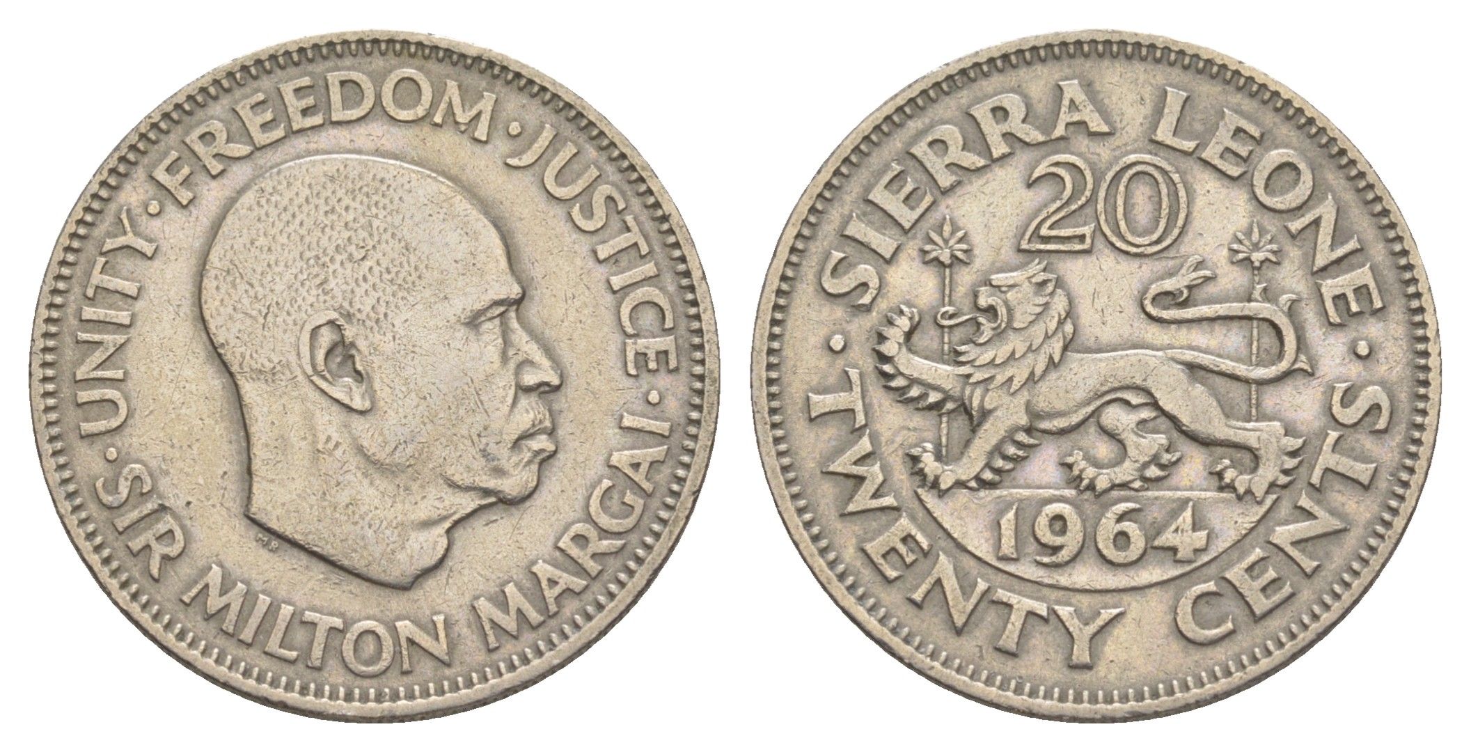 Сьерра-Леоне 20 центов 1964 KM 20 медно-никель 4641-1157