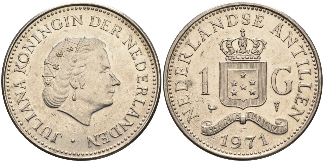 Нидерландские Антилы 1 гульден 1971 Юлиана (1948-1980) KM 12 никель 4565-623