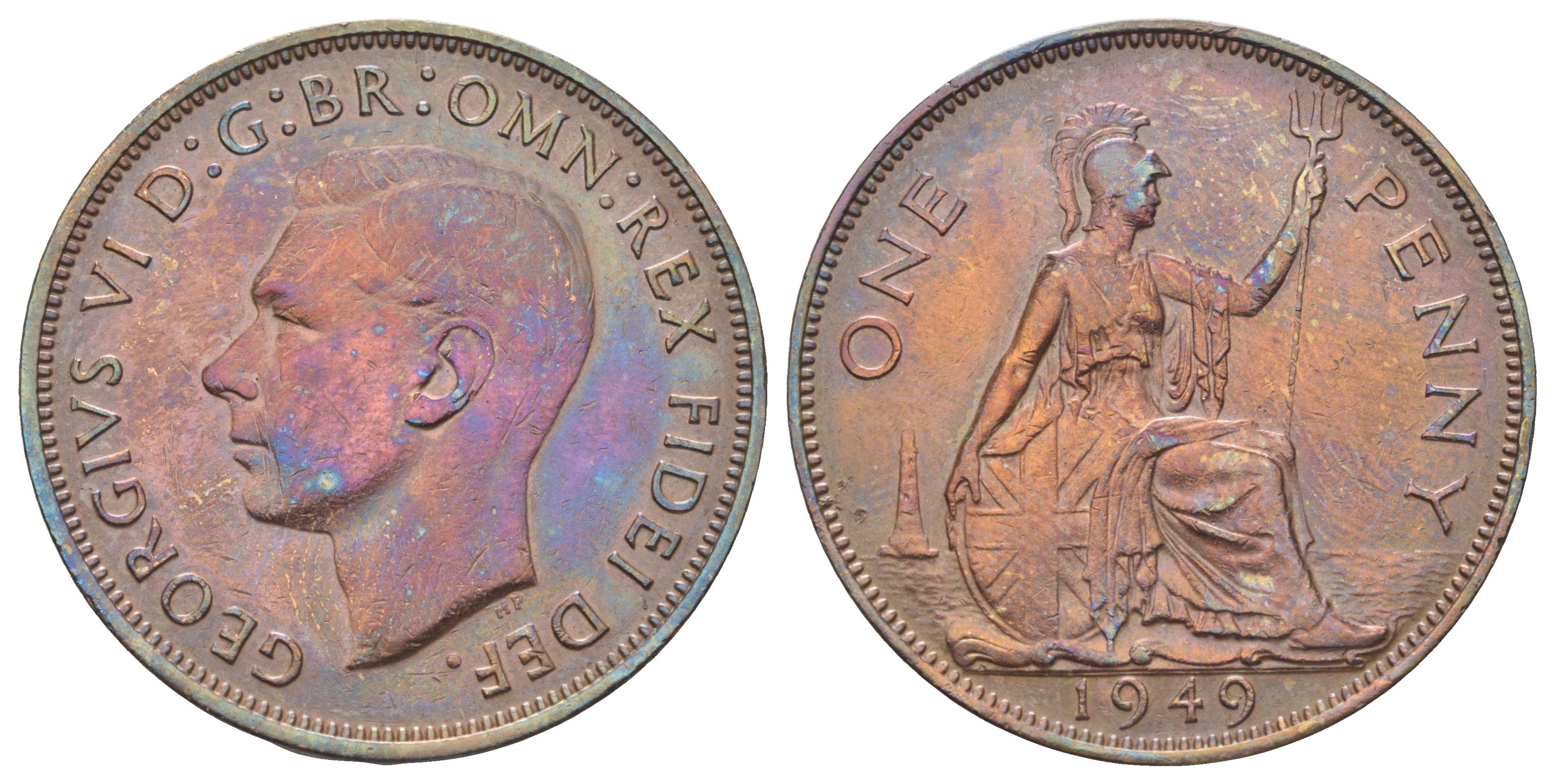 Великобритания 1 пенни 1949 Георг VI (1936-1952) КМ 845, Spink 4114 бронза 4692-624