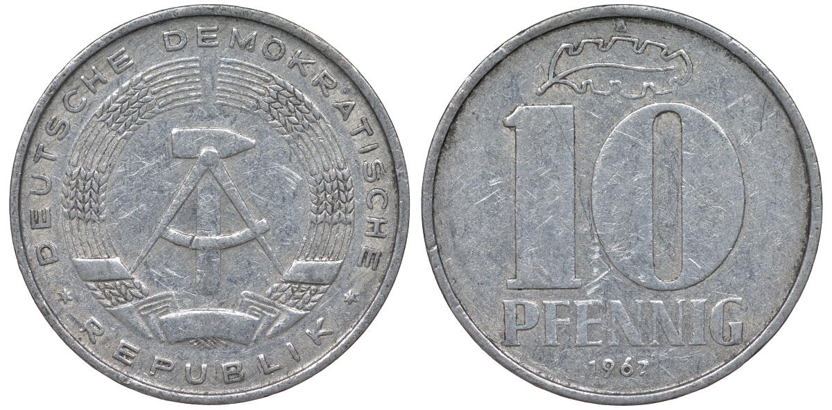 ГДР 10 ПФЕННИГОВ 1967 А алюминий 62-734