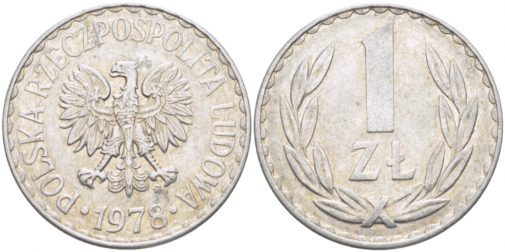 ПОЛЬША 1 ЗЛОТЫЙ 1978 MW KM 49.1 алюминий 3856-1051