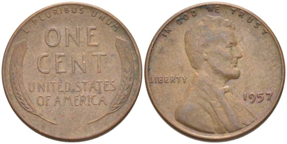 США 1 ЦЕНТ 1957 ЛИНКОЛЬН KM А132 медь цинк 3309-1167