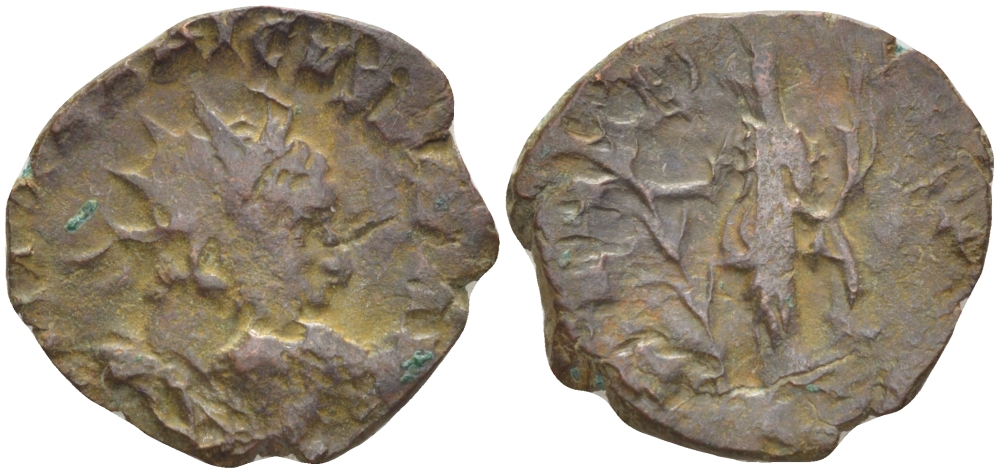 Римская Империя (императоры в Галлии) антониниан 271 - 274 Тетрик I. HILARITAS AVGGG, Хиларитата, держит пальмовую ветвь и рог изобилия, Колония Агриппины, Very fine RIC 80 биллон 1073-14-25