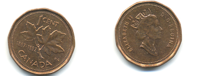КАНАДА 1 ЦЕНТ 1992 КЛЕНОВЫЙ ЛИСТ KM 181 бронза 177-1433