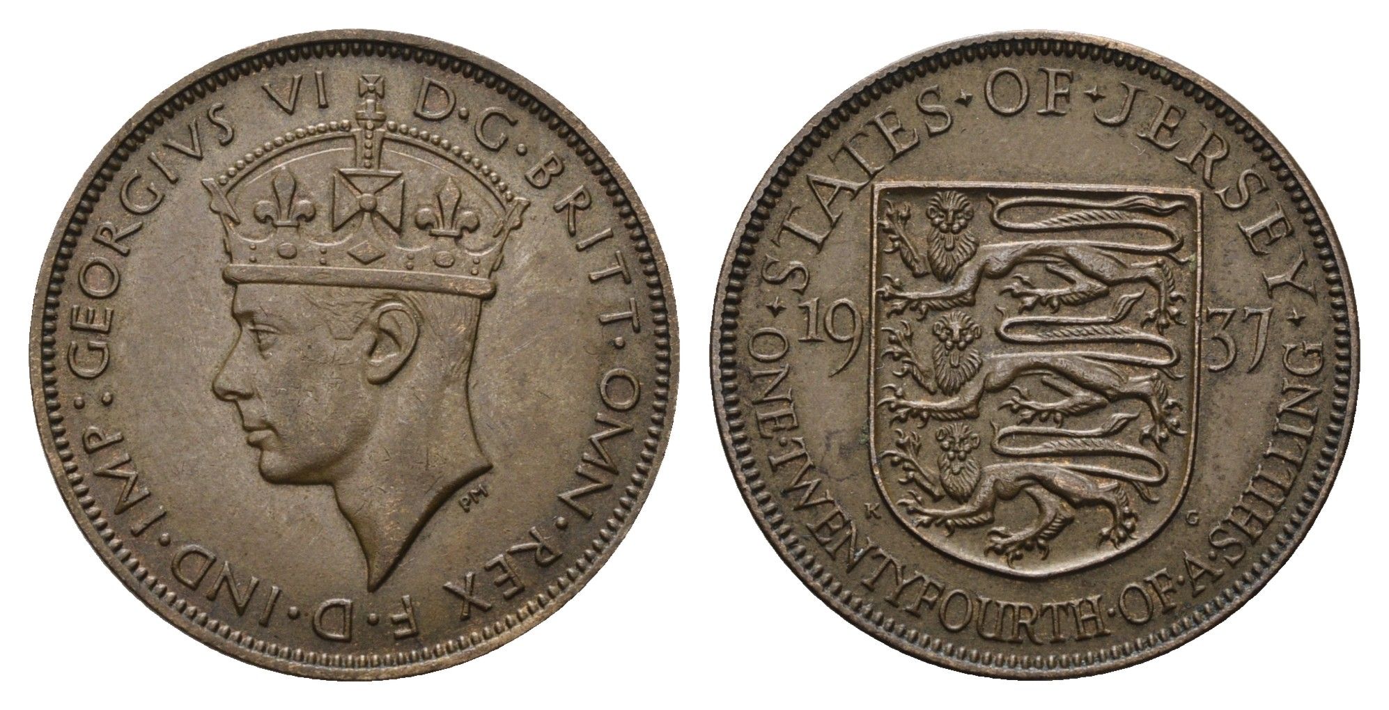 Джерси 1/24 шиллинга 1937 Георг VI (1936-1952) KM 17 бронза 1526-1341