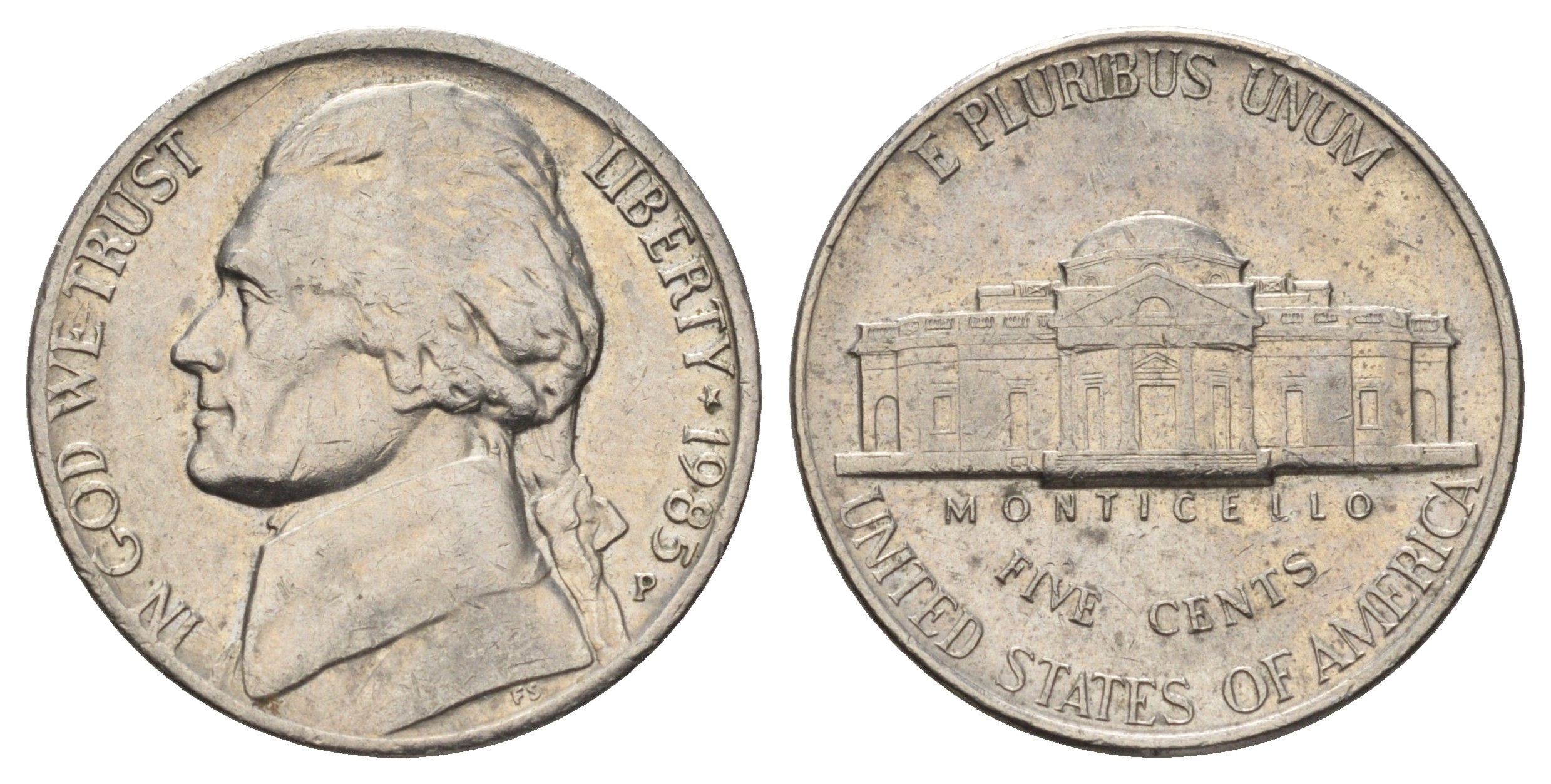США 5 центов 1985 P, Джефферсон KM A192 медно-никель 4671-1055