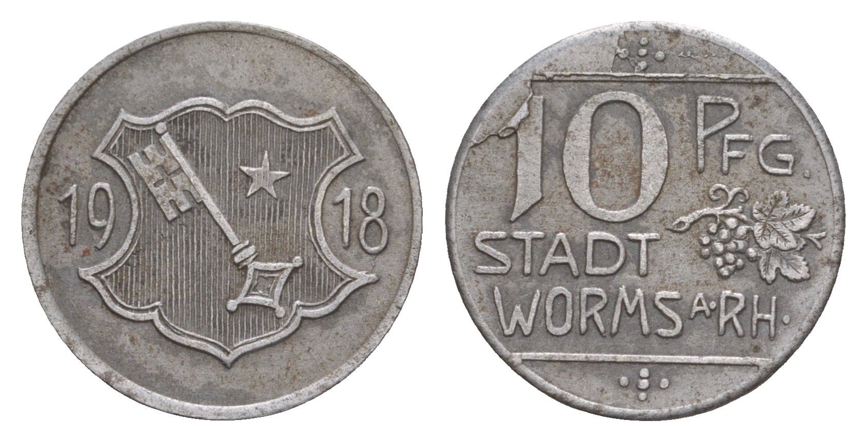 Вормс 10 пфеннигов 1918 Funck 613.2B, Men05 27640.3, Men18 34694.3 железо 4659-326