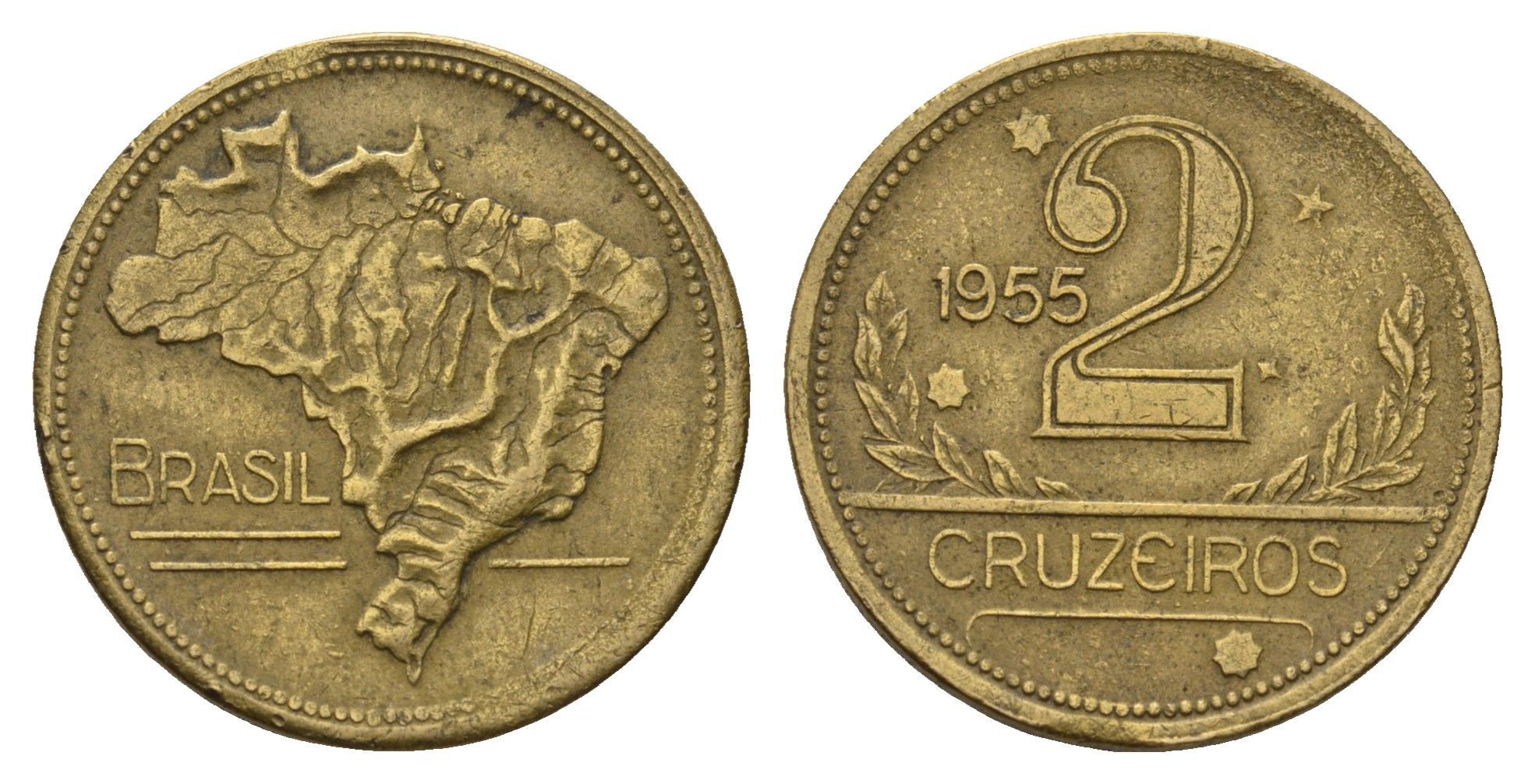 Бразилия 2 крузейро 1955 KM 559 алюминиевая бронза 4391-331