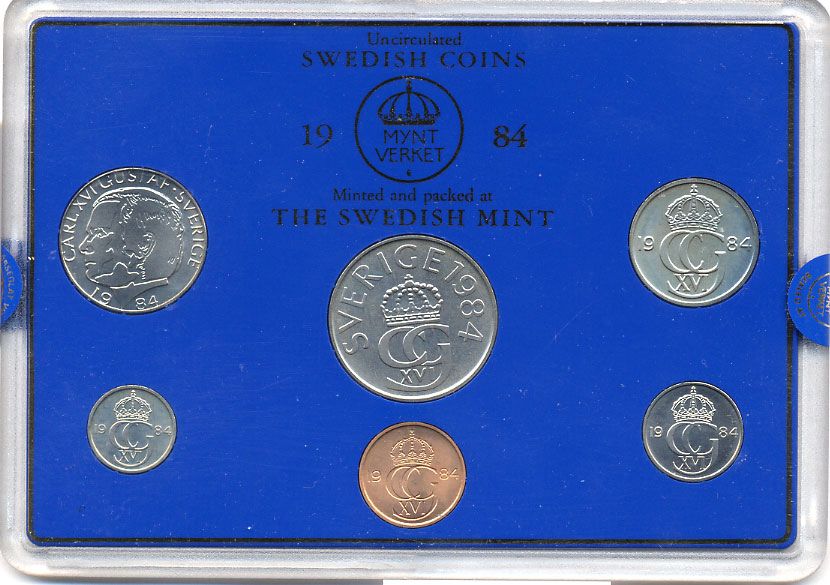 Швеция набор монетного двора из 6 монет 1984 в пластике, Карл XVI Густав (1973- ) KM MS31 UNC 5-4-2-48
