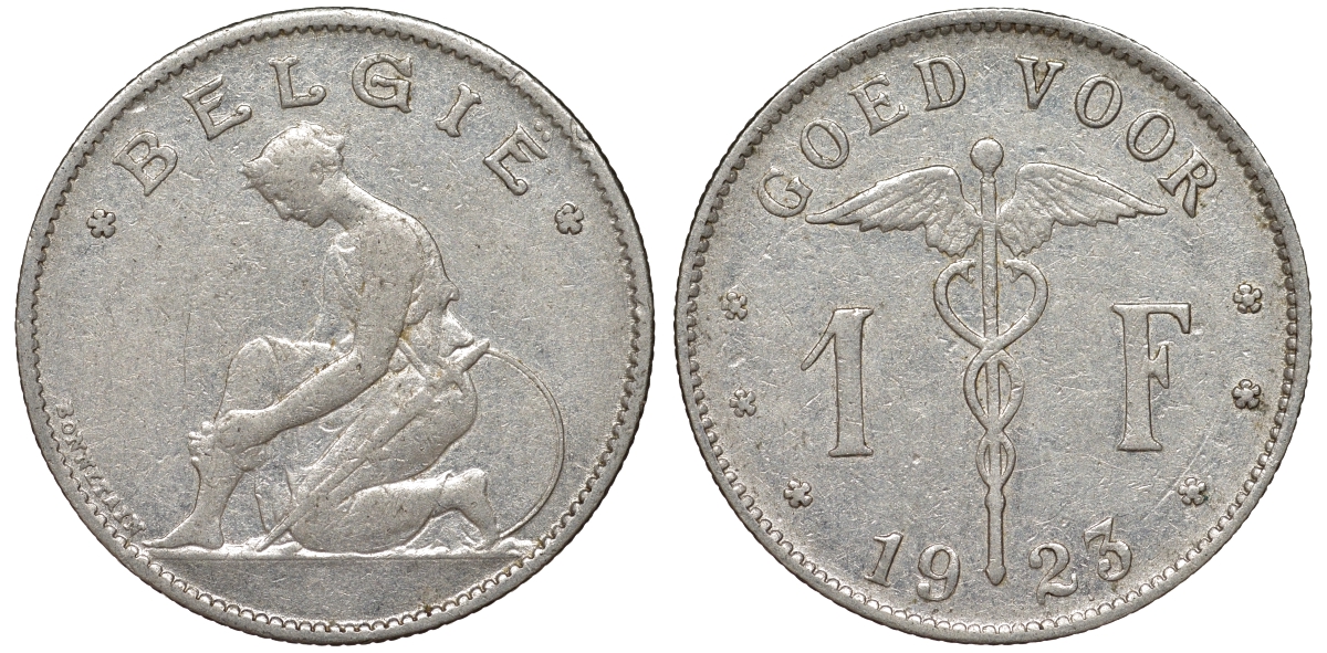 Бельгия 1 франк 1923 Belgie, Альберт I (1909-1934) KM 90 никель 51-1222