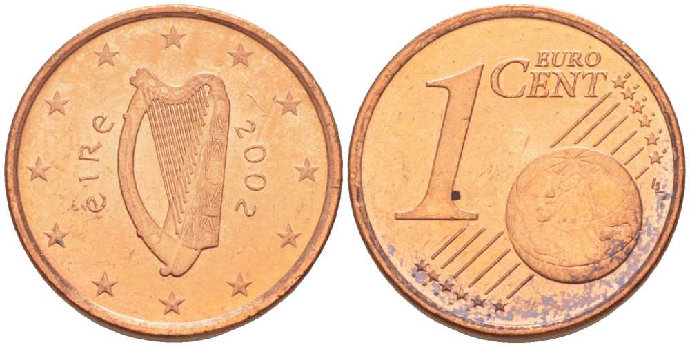 ИРЛАНДИЯ 1 ЕВРОЦЕНТ 2002 KM 32 сталь плакированная медью UNC 214-237