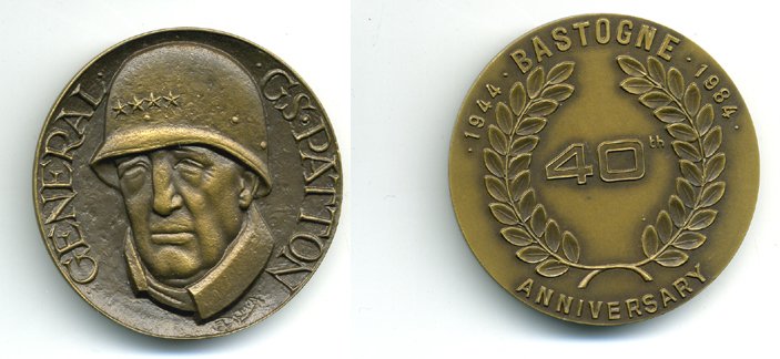 США медаль 1984 Генерал Джордж Паттон, 40 лет Бастонского сражения, 54,6 мм, 95,4 гр  бронза  UNC  1079-1-41