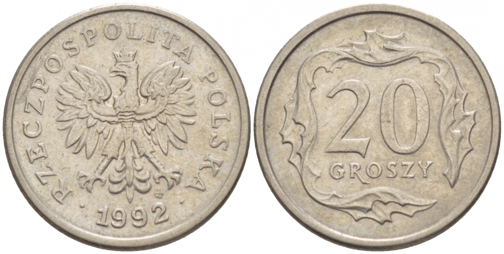 Польша 20 грошей 1992 MW KM 280 медно-никель 4532-451