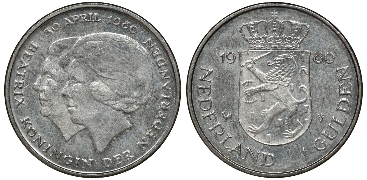 Нидерланды 1 гульден 1980 на коронацию Беатрикс, 30 апреля 1980 KM 200 никель 72-1515