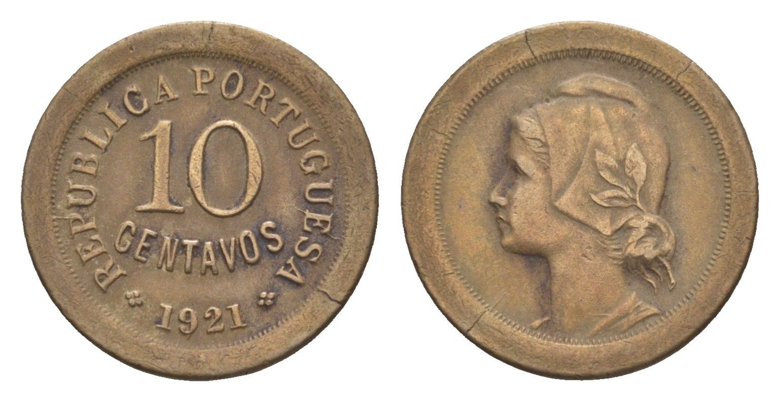 Португалия 10 сентаво 1921 KM 570 медно-никель 4658-1267