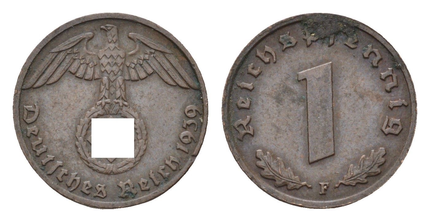 Германия 1 рейхспфенниг 1939 F KM 89, J. 361 бронза 4684-1152