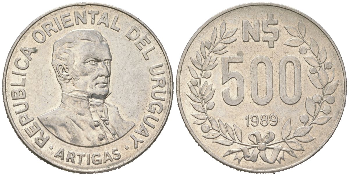 Уругвай 500 новых песо 1989 KM 98 медно-никель 4364-554