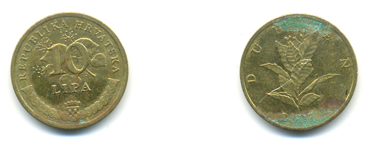 Хорватия 10 лип 2007 табак обыкновенный, легенда на хорватском KM 6 сталь плакированная латунью 176-723