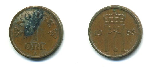 НОРВЕГИЯ 1 ЭРЕ 1953 KM 398 бронза 04-1027