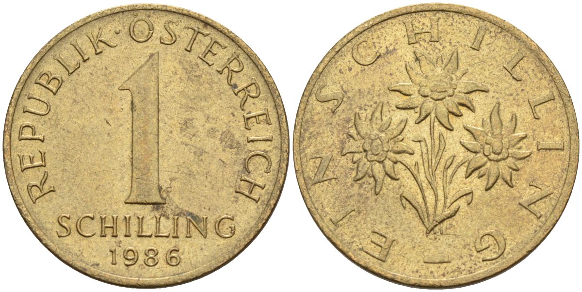 Австрия 1 шиллинг 1986 KM 2886 алюминиевая бронза 4592-1032