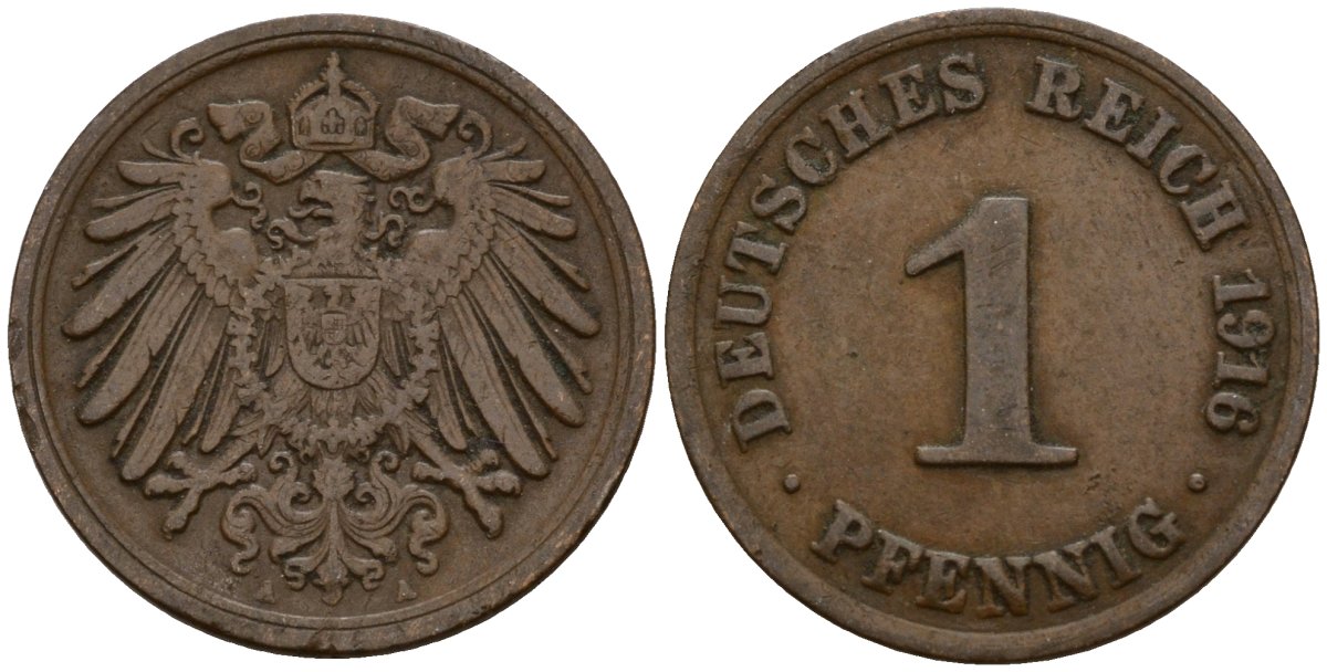 Германия 1 пфенниг 1916 A KM 10, J. 10 медь 192-954