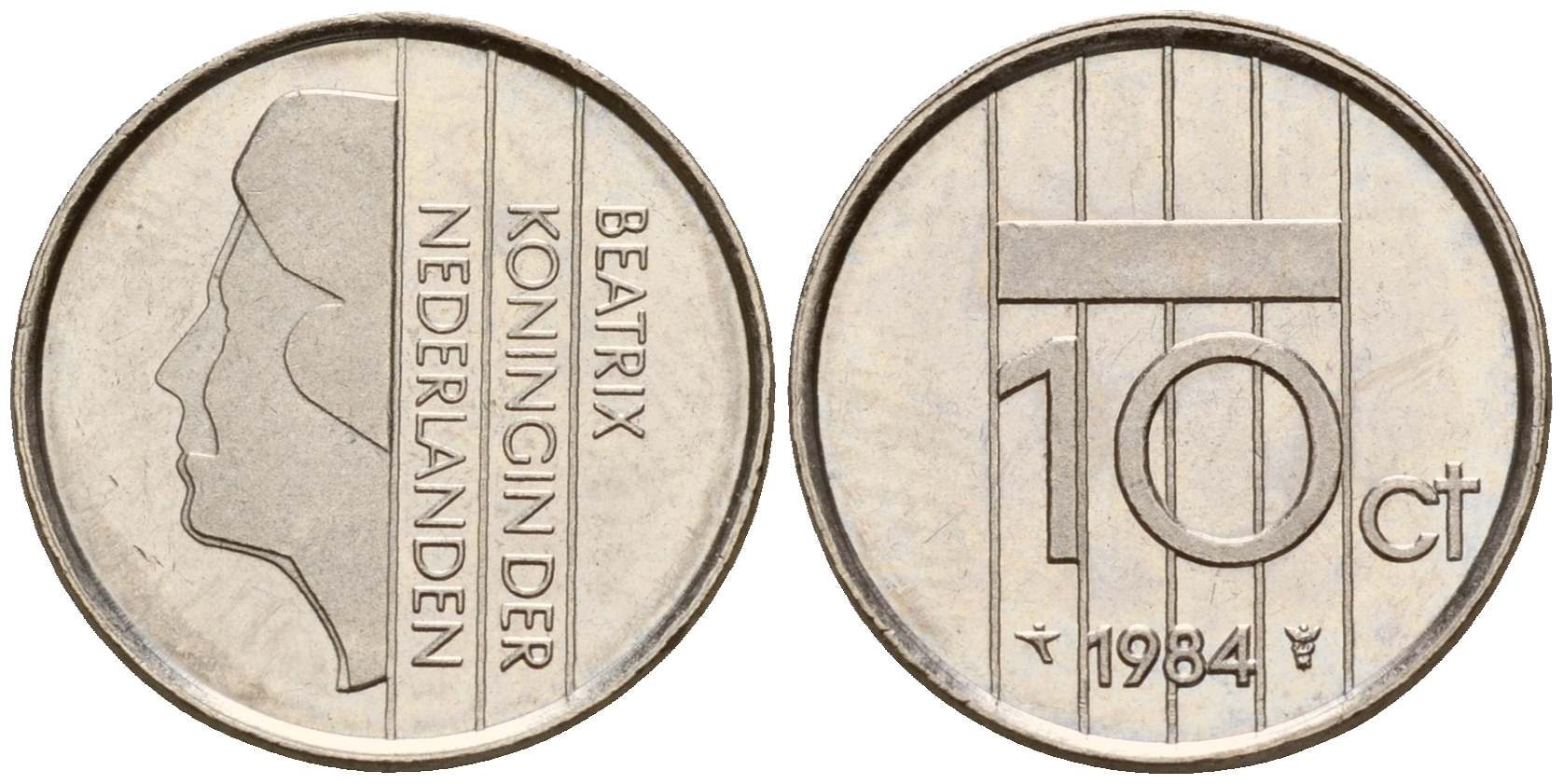 Нидерланды 10 центов 1984 Беатрикс KM 203 никель  UNC  4598-1226