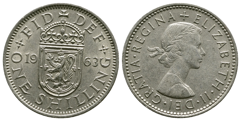 Великобритания 1 шиллинг 1963 Елизавета II (1952-2022), Шотландский герб KM 905, Spink 4148 медно-никель 4384-714