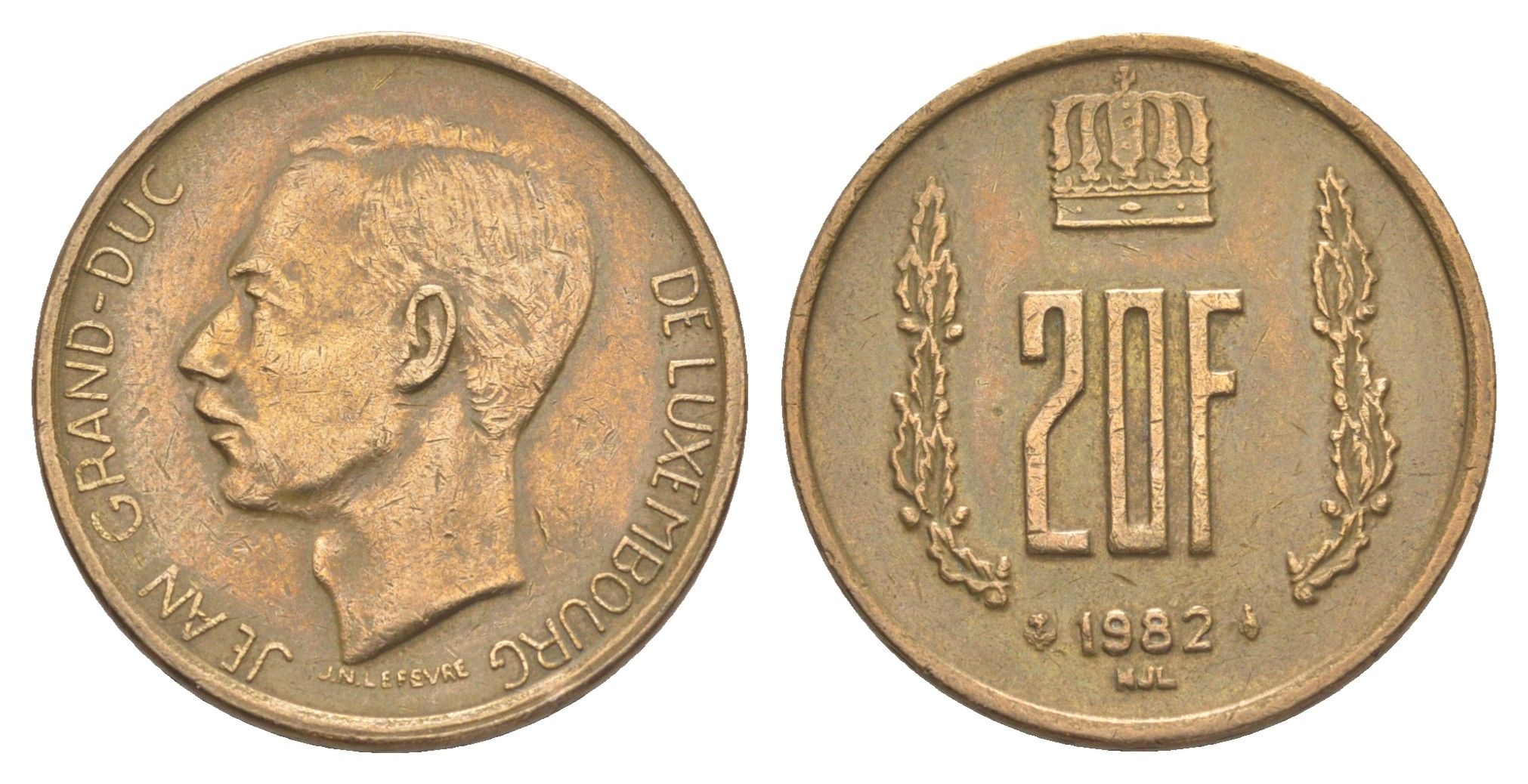 Люксембург 20 франков 1982 Герцог Жан (1964-1999) KM 58 алюминиевая бронза 4633-1235