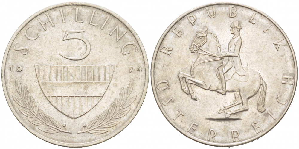 АВСТРИЯ 5 ШИЛЛИНГОВ 1974 KM 2889а медно-никель 77-1013