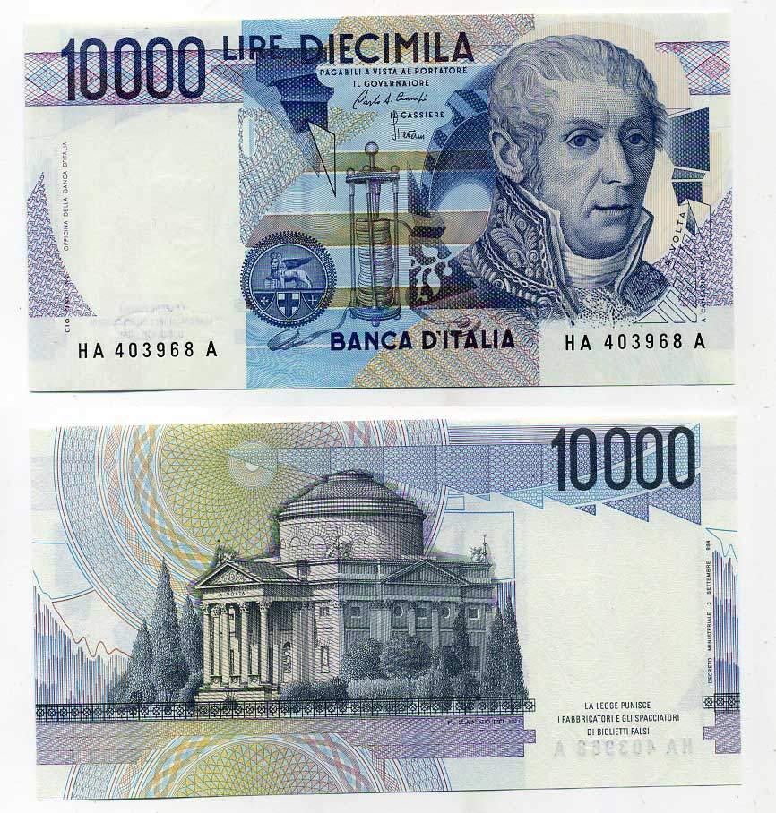 Италия 10000 лир 1984 Вольта, музей Храм Вольтиано Pick 112a бумага 00-00