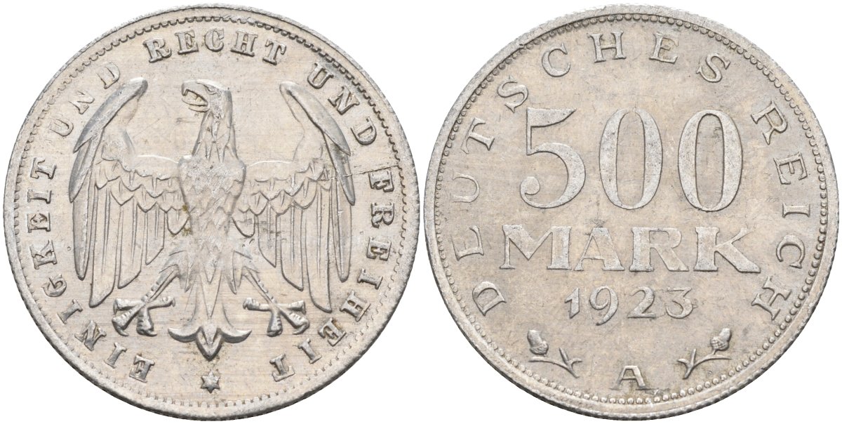 Германия 500 марок 1923 А KM 36, J.305 алюминий 4565-714