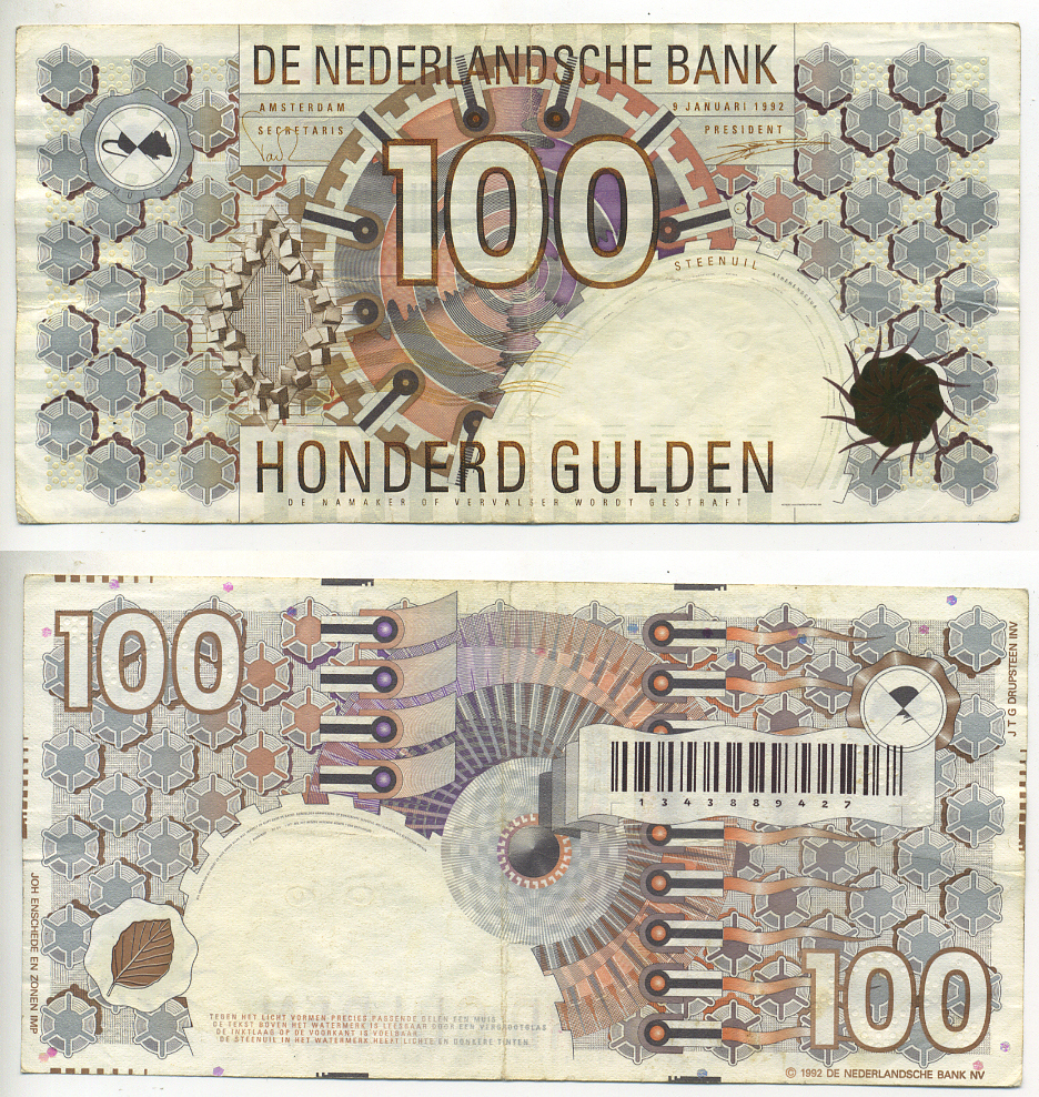 НИДЕРЛАНДЫ 100 ГУЛЬДЕНОВ 1992 1993 ГОД Pick 101 бумага 7553-29-3