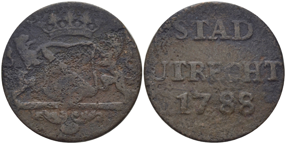 НИДЕРЛАНДЫ, УТРЕХТ 1 ДУИТ 1788 UTRECHT KM 91 медь 76-148