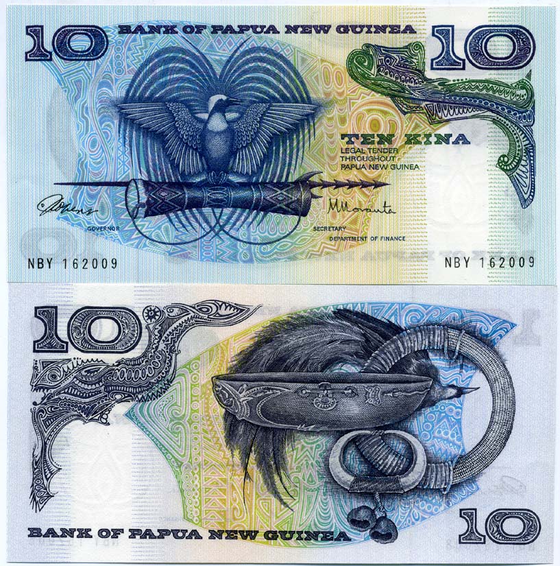 Папуа-Новая Гвинея 10 кина 1985-1987 Pick 7 бумага UNC (пресс) 449-17-3