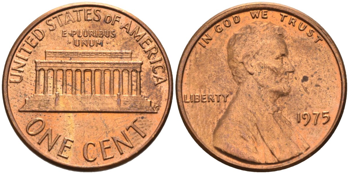 США 1 цент 1975 Линкольн KM 201 медь цинк 4115-923
