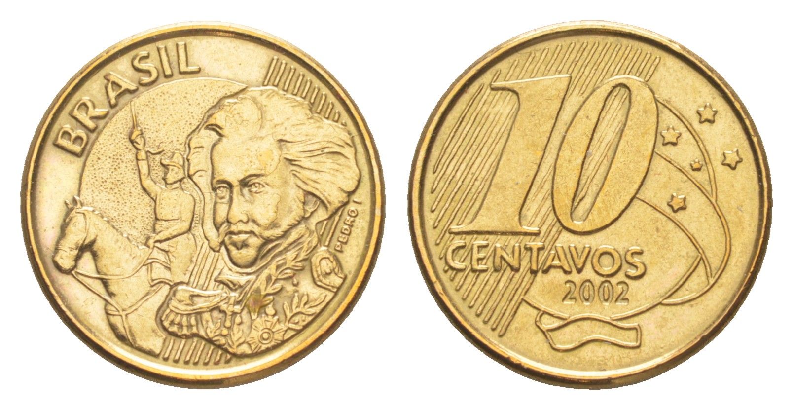 Бразилия 10 сентаво 2002 KM 649.2 сталь плакированная латунью UNC 4644-444