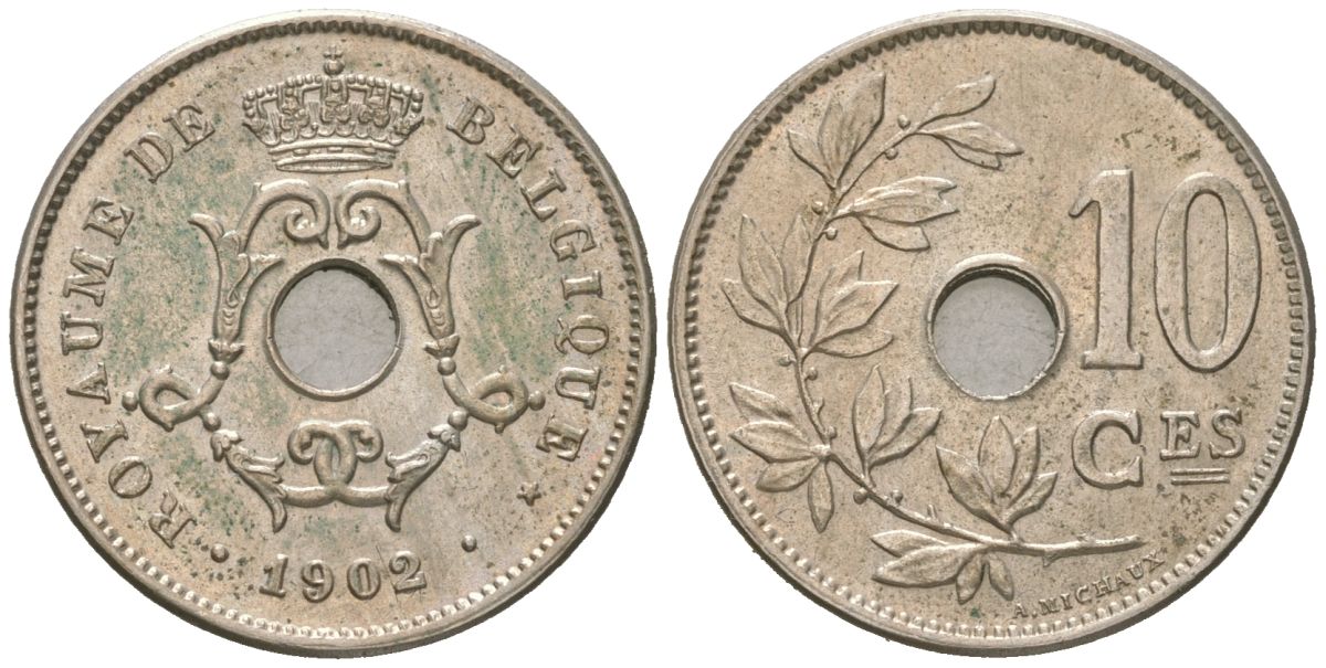 Бельгия 10 сантимов 1902 Belgique KM 48 медно-никель aUNC 4617-332