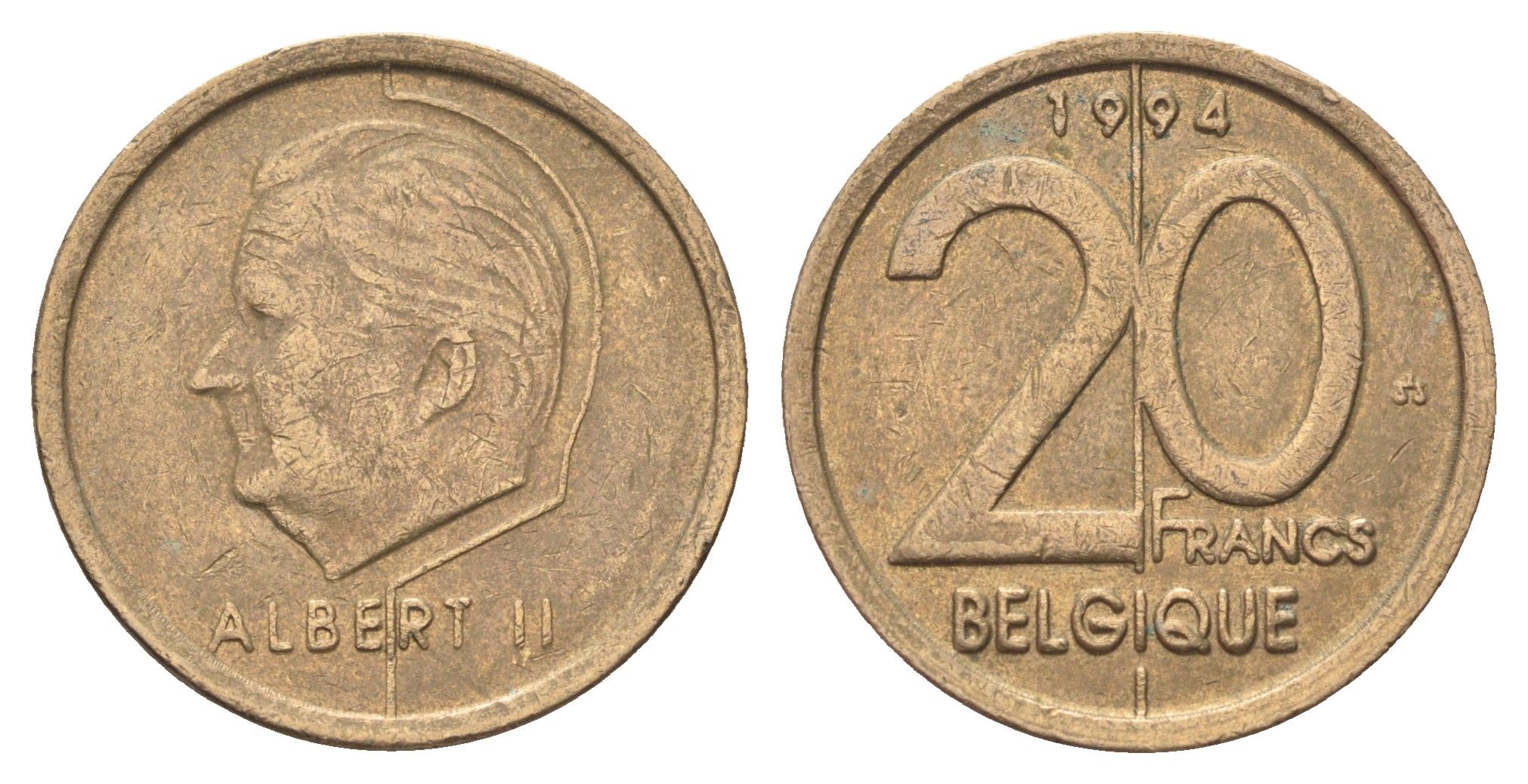 Бельгия 20 франков 1994 Belgique, Альберт II KM 191 никель бронза 4704-1141