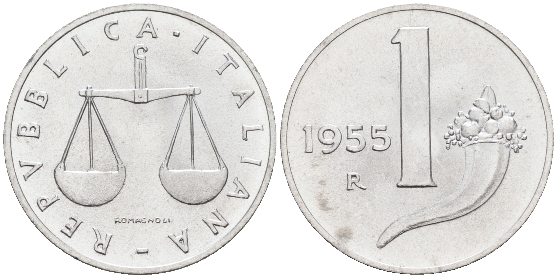 Италия 1 лира 1955 R, весы KM 91 алюминий  UNC  4594-145