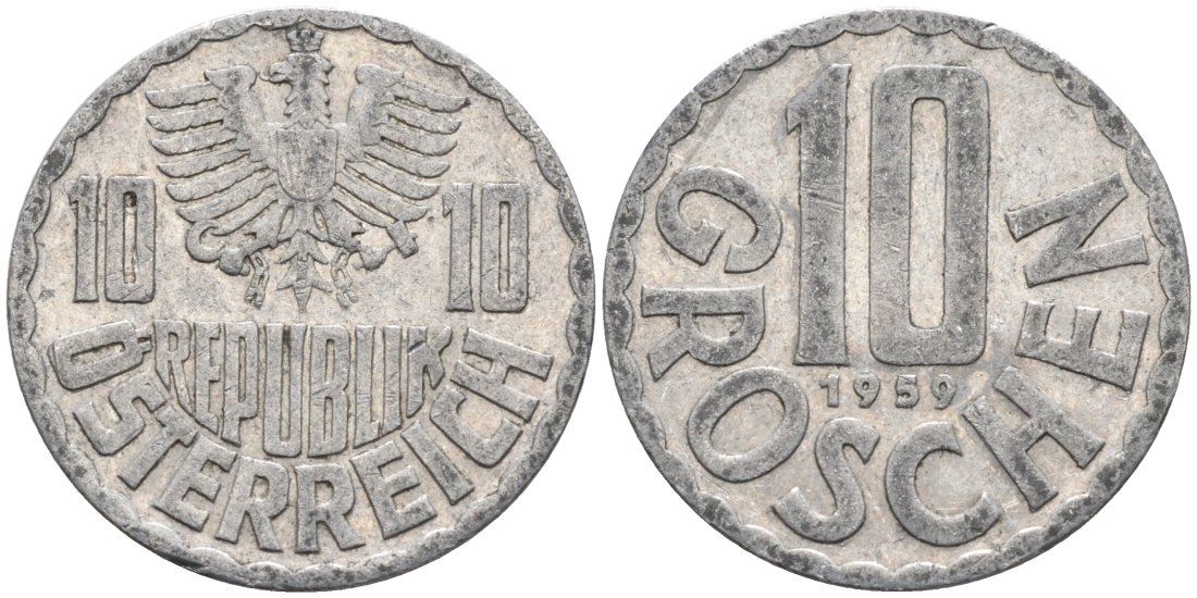 Австрия 10 грошей 1959 КМ 2878 алюминий 4573-233