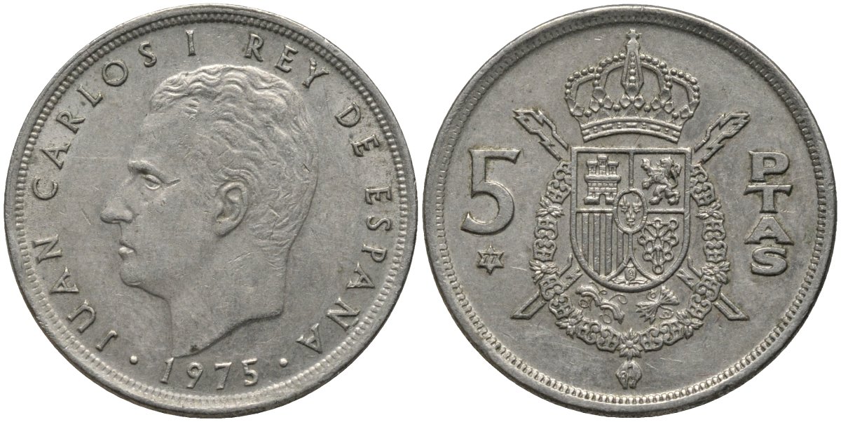 Испания 5 песет 1975 (77) Хуан Карлос I (1975-) KM 807 медно-никель 4577-727